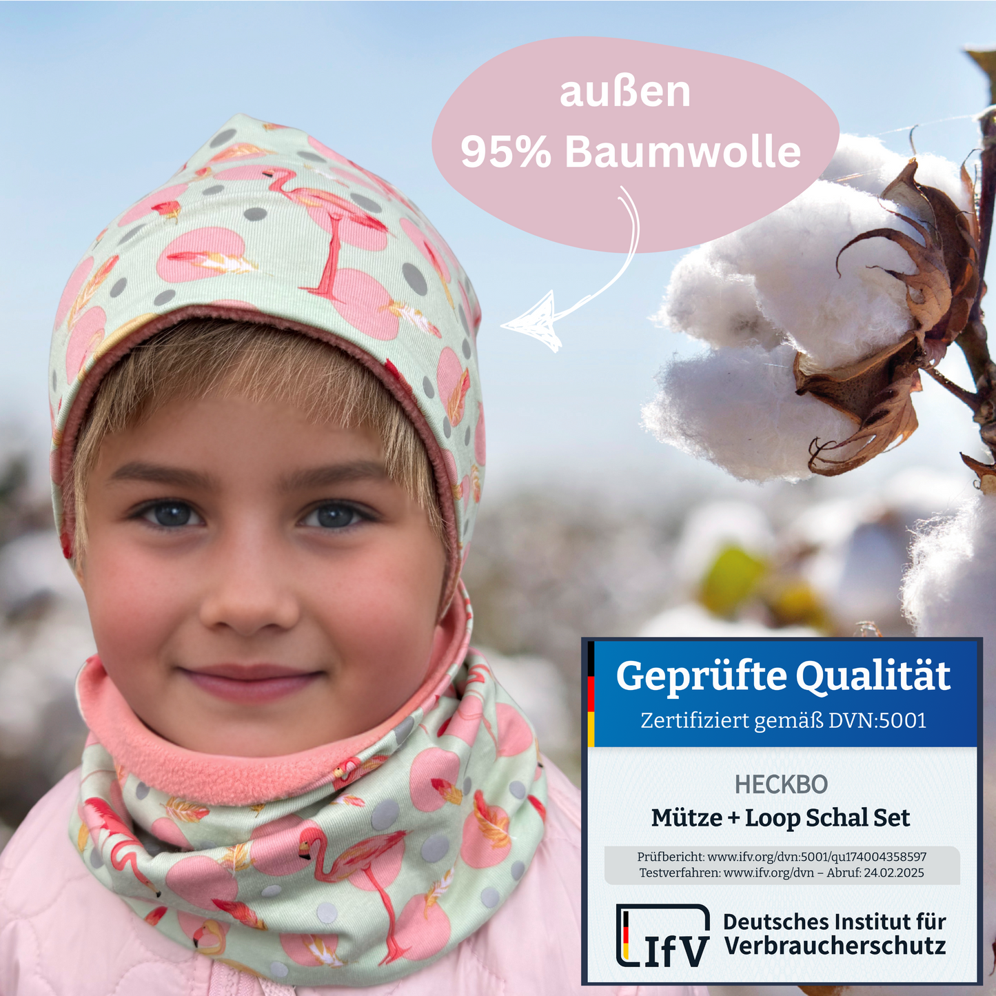 Kinder Reflektor Mütze & Loop - Flamingo