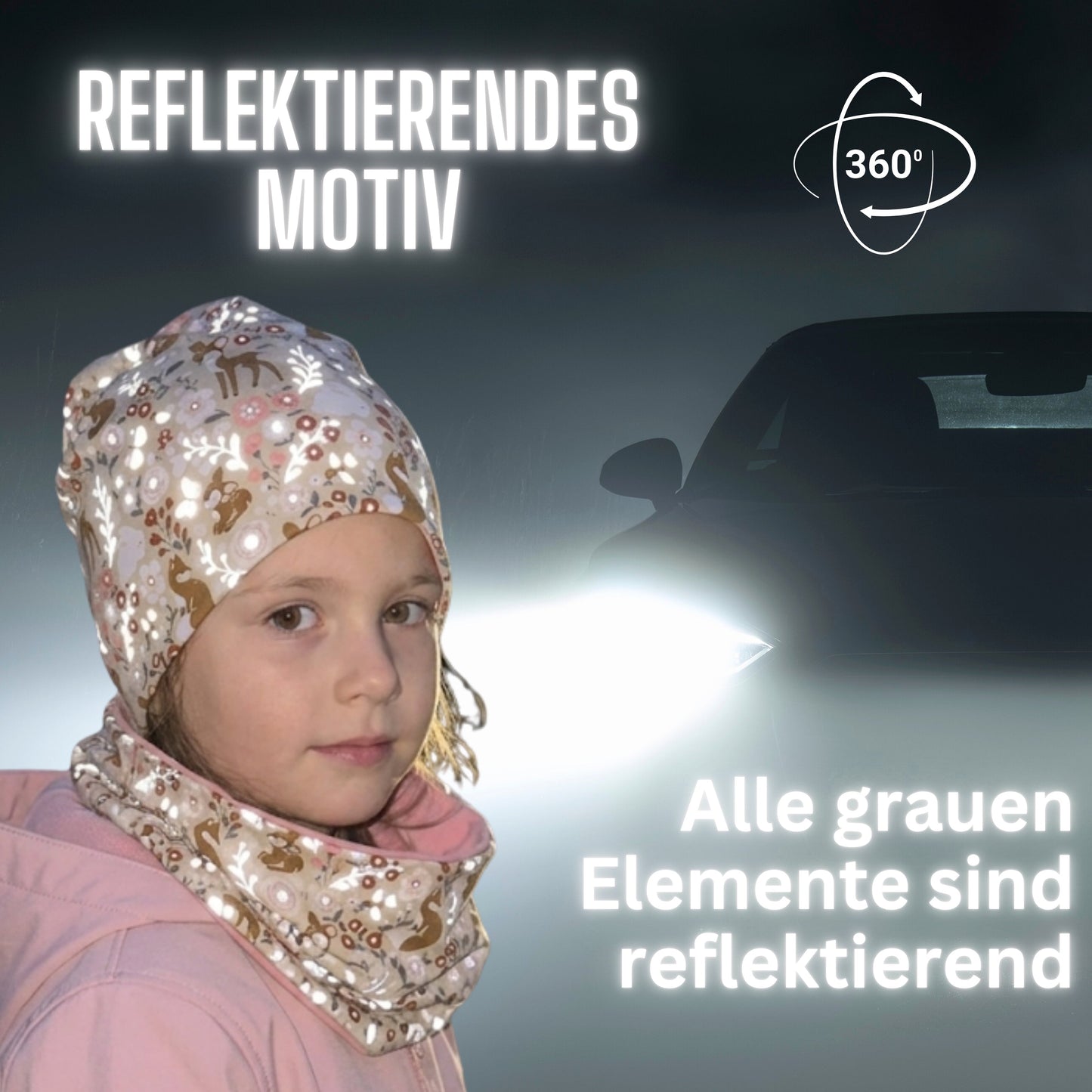 Kinder Reflektor Mütze & Loop Waldtiere