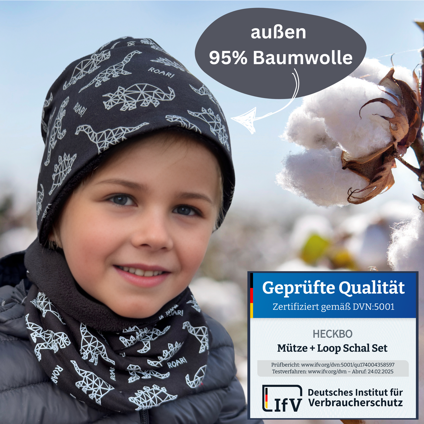 Kinder Reflektor Mütze & Loop Dinosaurier