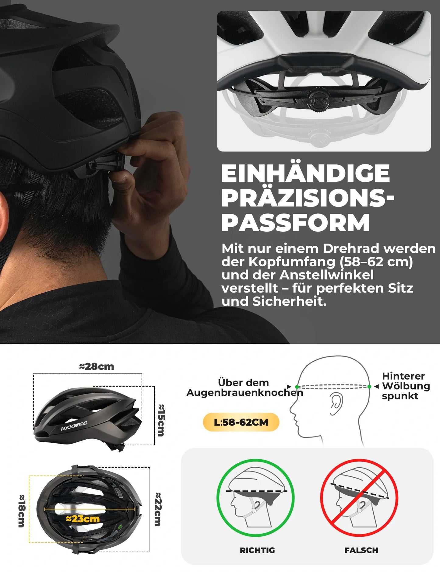 Fahrradhelm 58-62cm Leichtgewicht 240g Antibakteriell