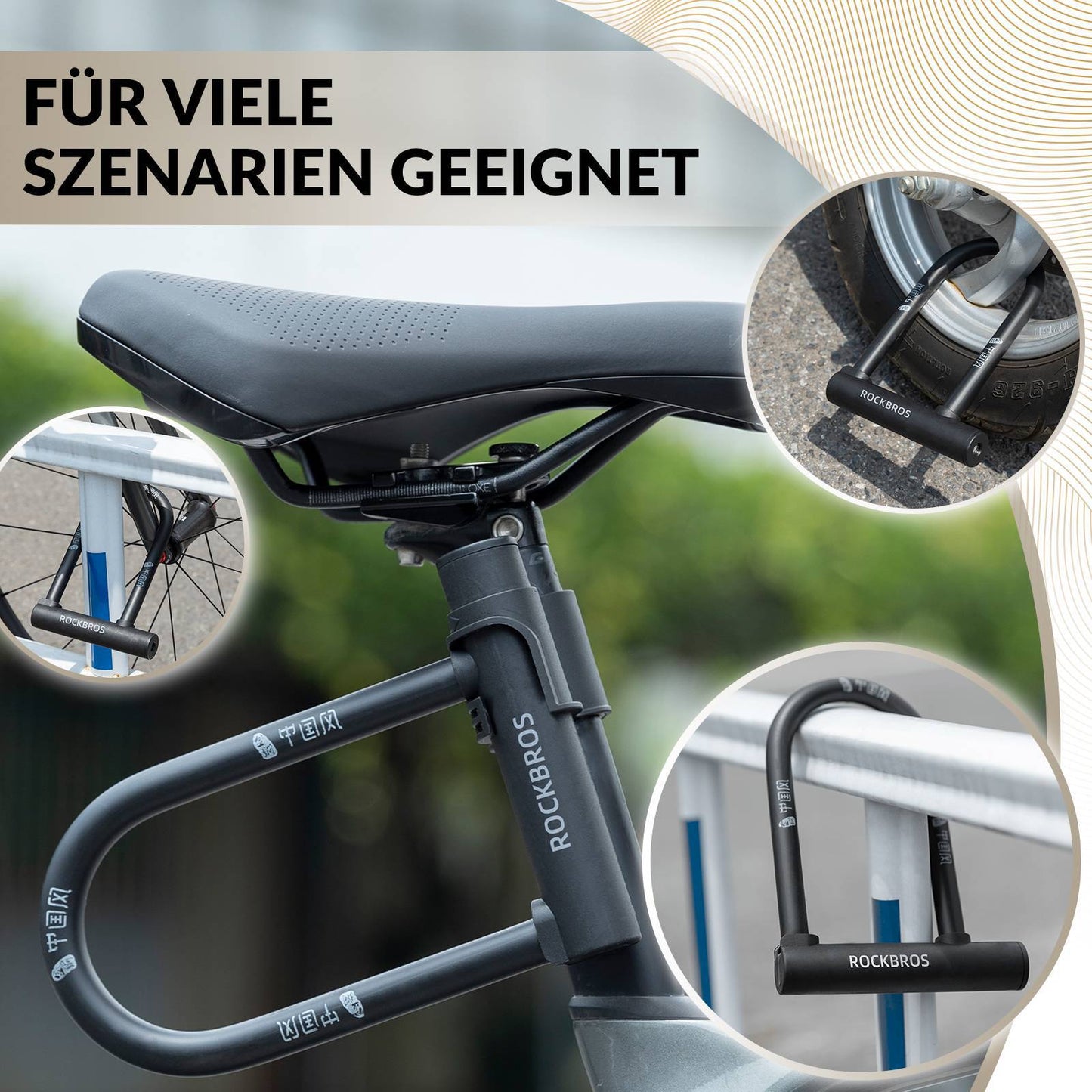 ROCKBROS Bügelschloss Fahrradschloss Hohe Sicherheit Schlösser Wasserdicht