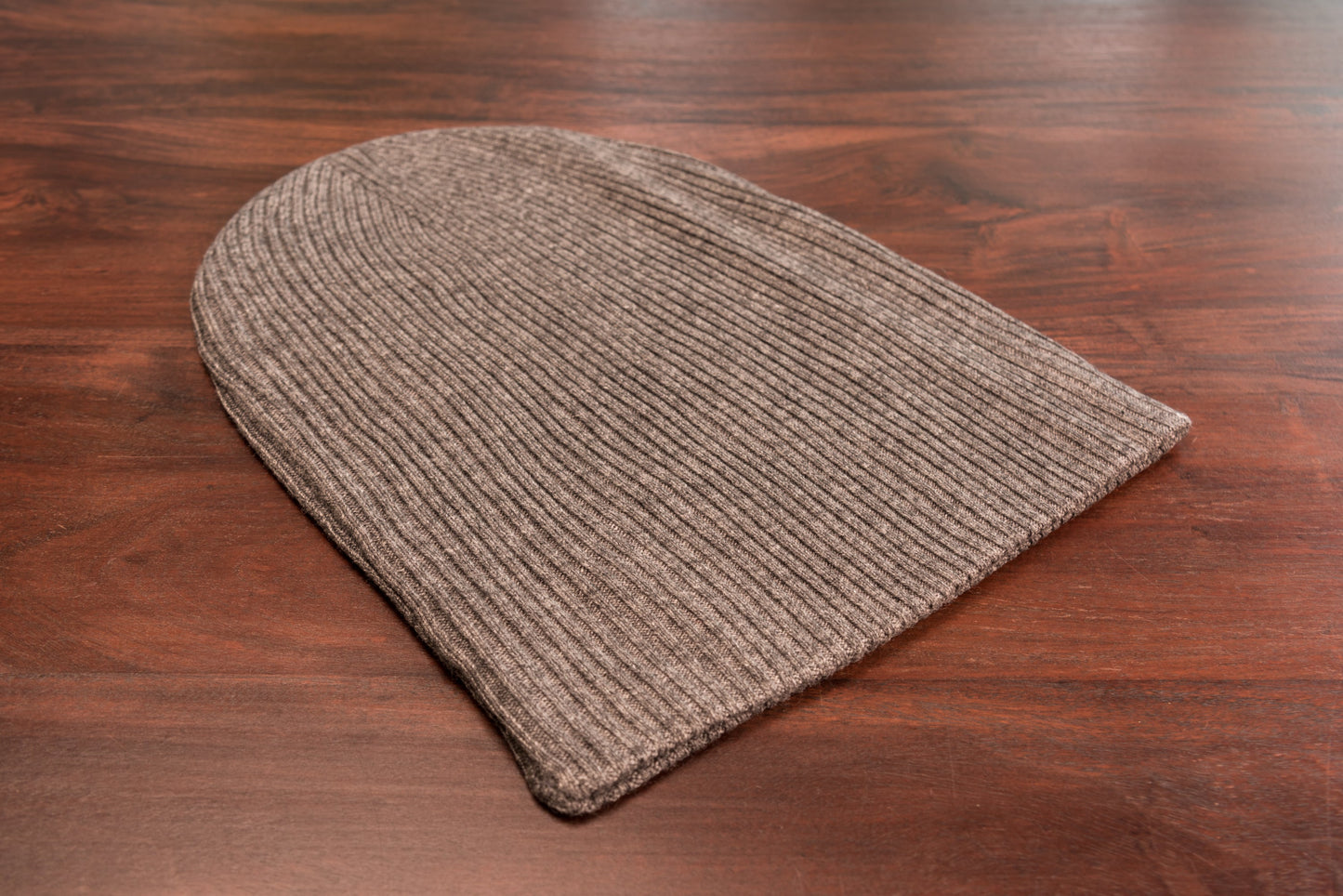 Kaschmirmütze Beanie gerippt mit Umschlag - Dunkelgrau