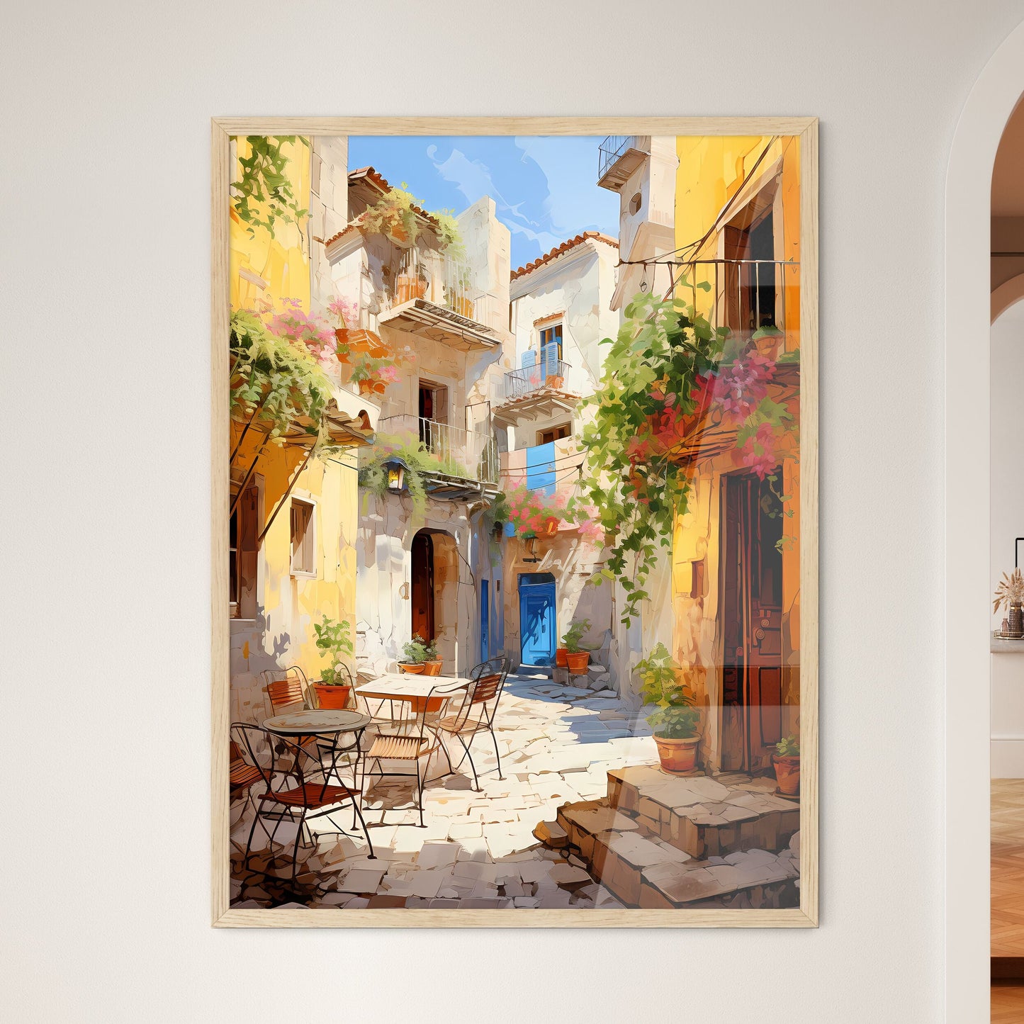 Pictorial Scene Of Courtyard In Old Town Of Croatia - A Courtyard With Tables And Chairs