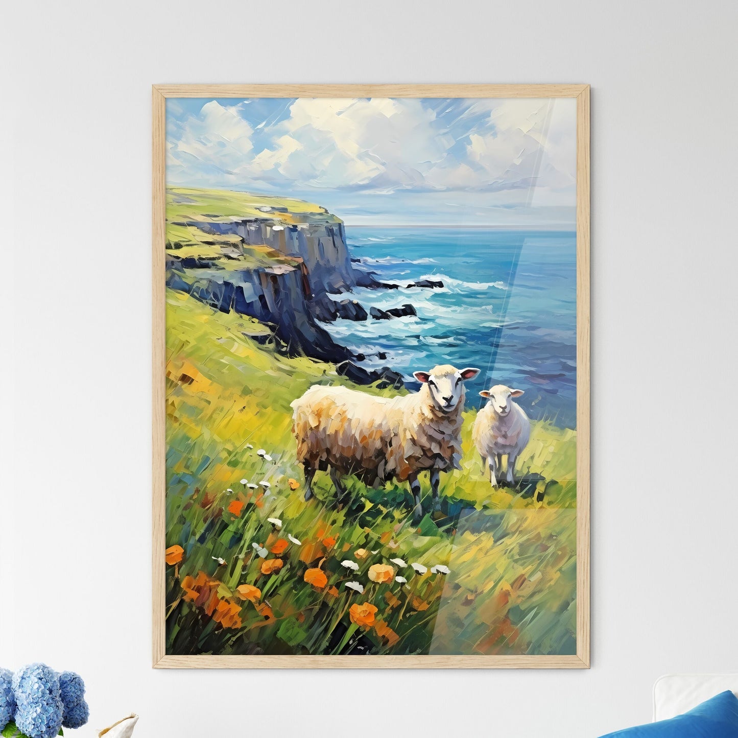 Sheep On Northern Ireland Coast - A Painting Of Sheep On A Grassy Hill By The Ocean