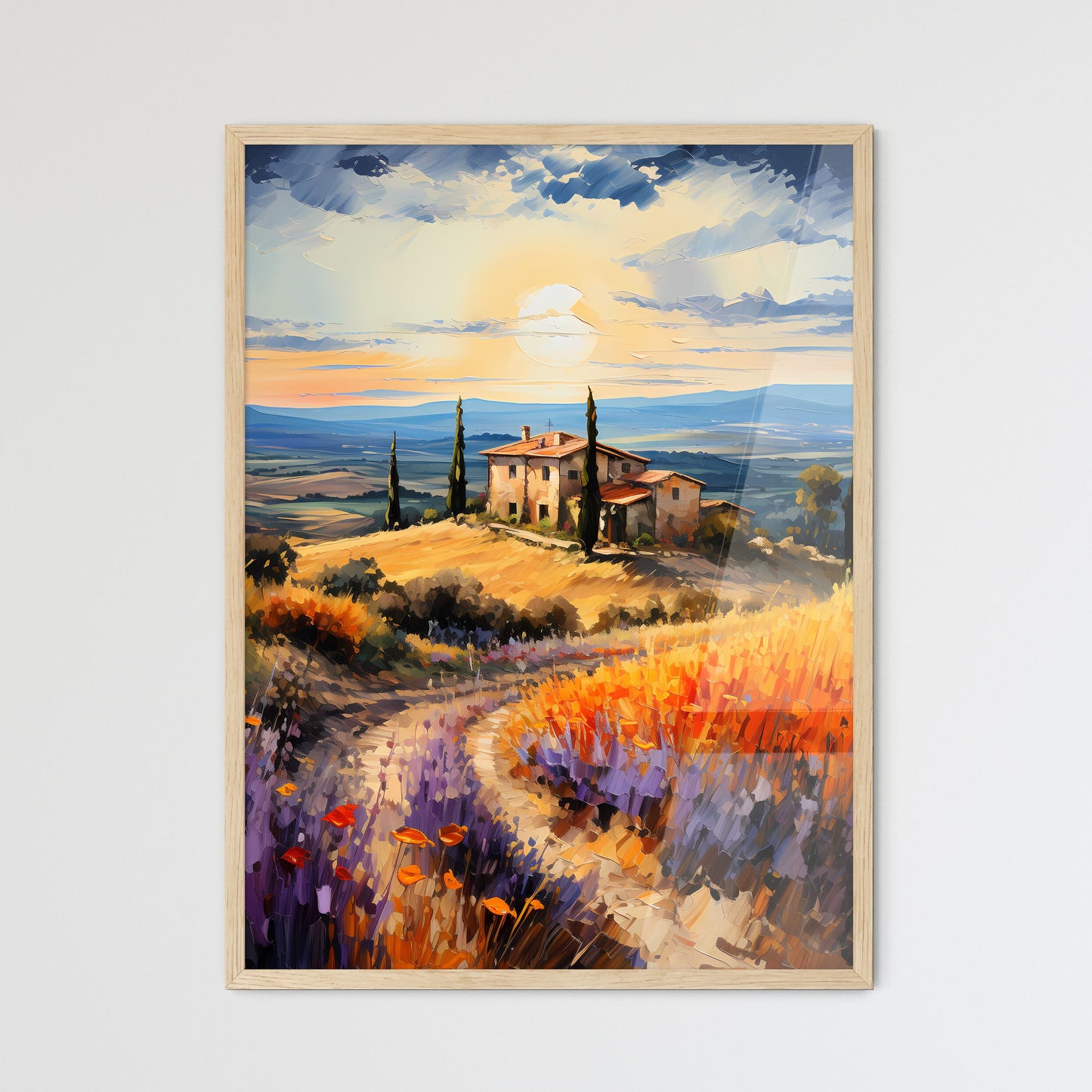 Tuscan Landscape - A Painting Of A House In A Field Of Flowers