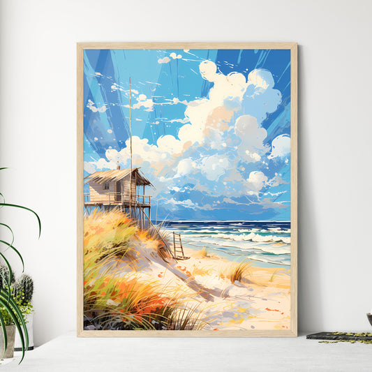 German Strandkorbbaltic Sea Beach - A Painting Of A Beach With A Hut And Waves