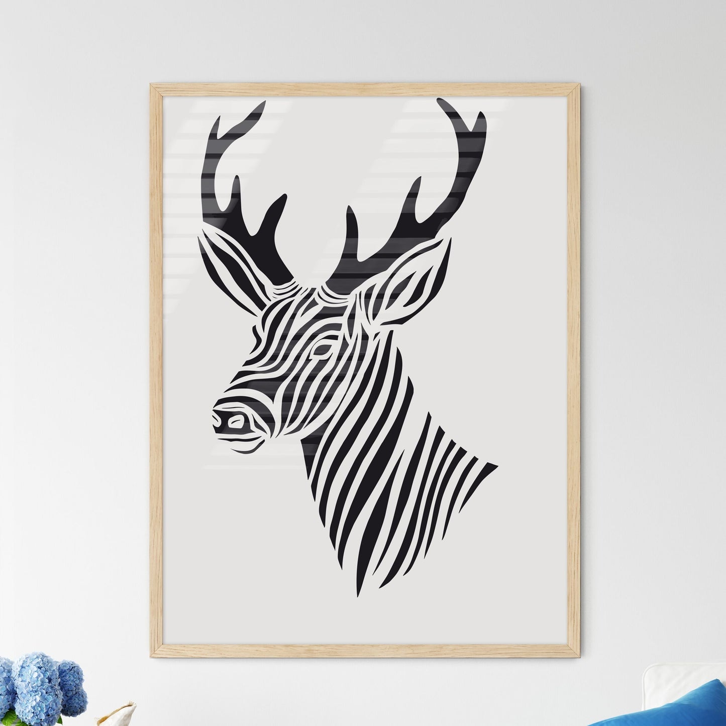 Black Marker Style Drawing Of A Deer Woodcut Print - A Black And White Drawing Of A Zebra Head