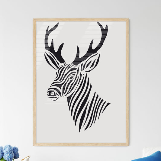 Black Marker Style Drawing Of A Deer Woodcut Print - A Black And White Drawing Of A Zebra Head
