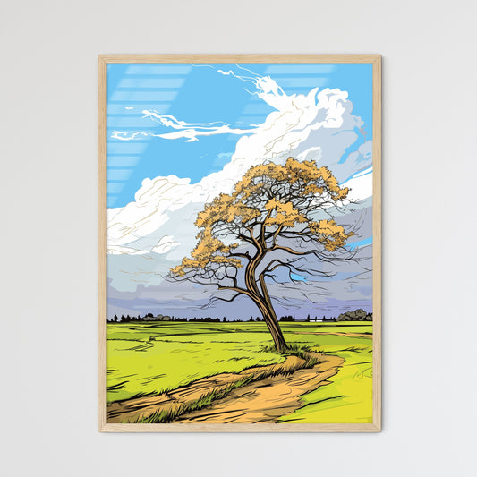 Windswept Tree In A Field Against An Cloudy Sky - A Tree In A Field