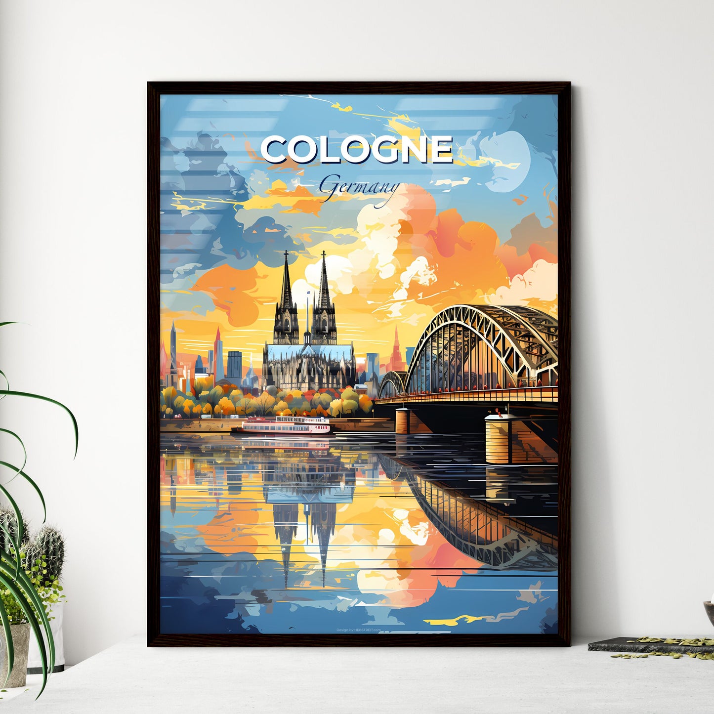 Cologne Germany Skyline - A Bridge Over Water With A Church And A Bridge  - Customizable Travel Gift