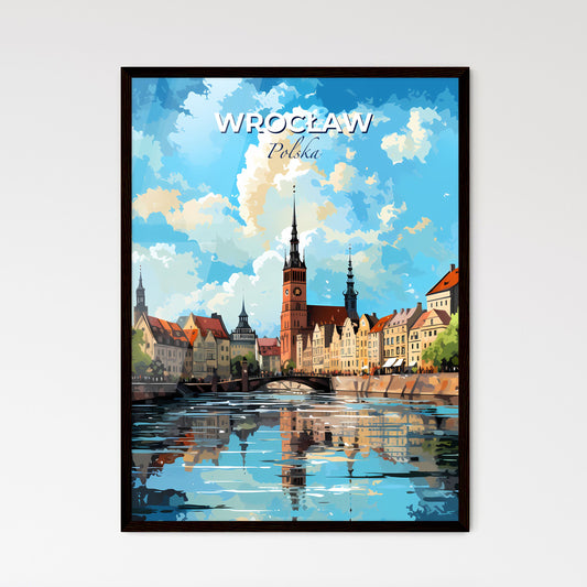 Wrocaw Polska Skyline - A Water Body With A Bridge And A City With A Clock Tower  - Customizable Travel Gift