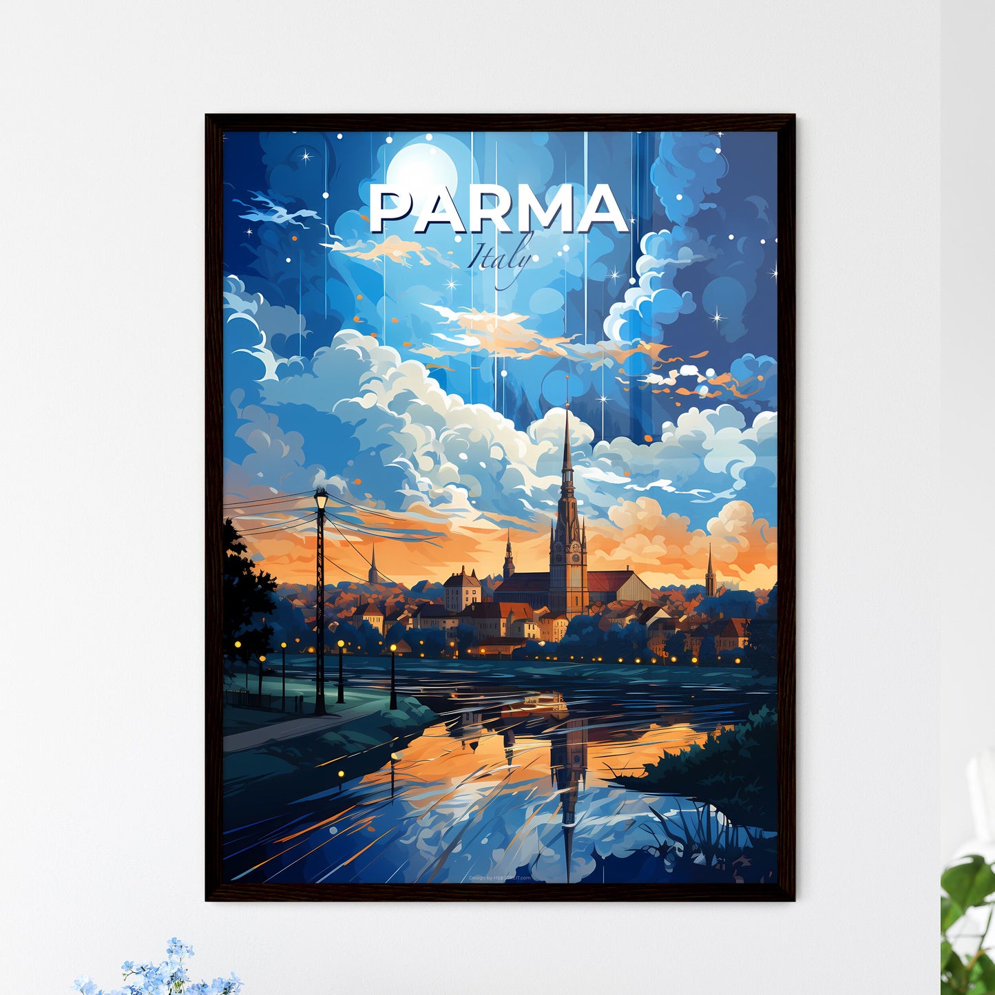 Parma Italy Skyline - A City With A Church And A River  - Customizable Travel Gift