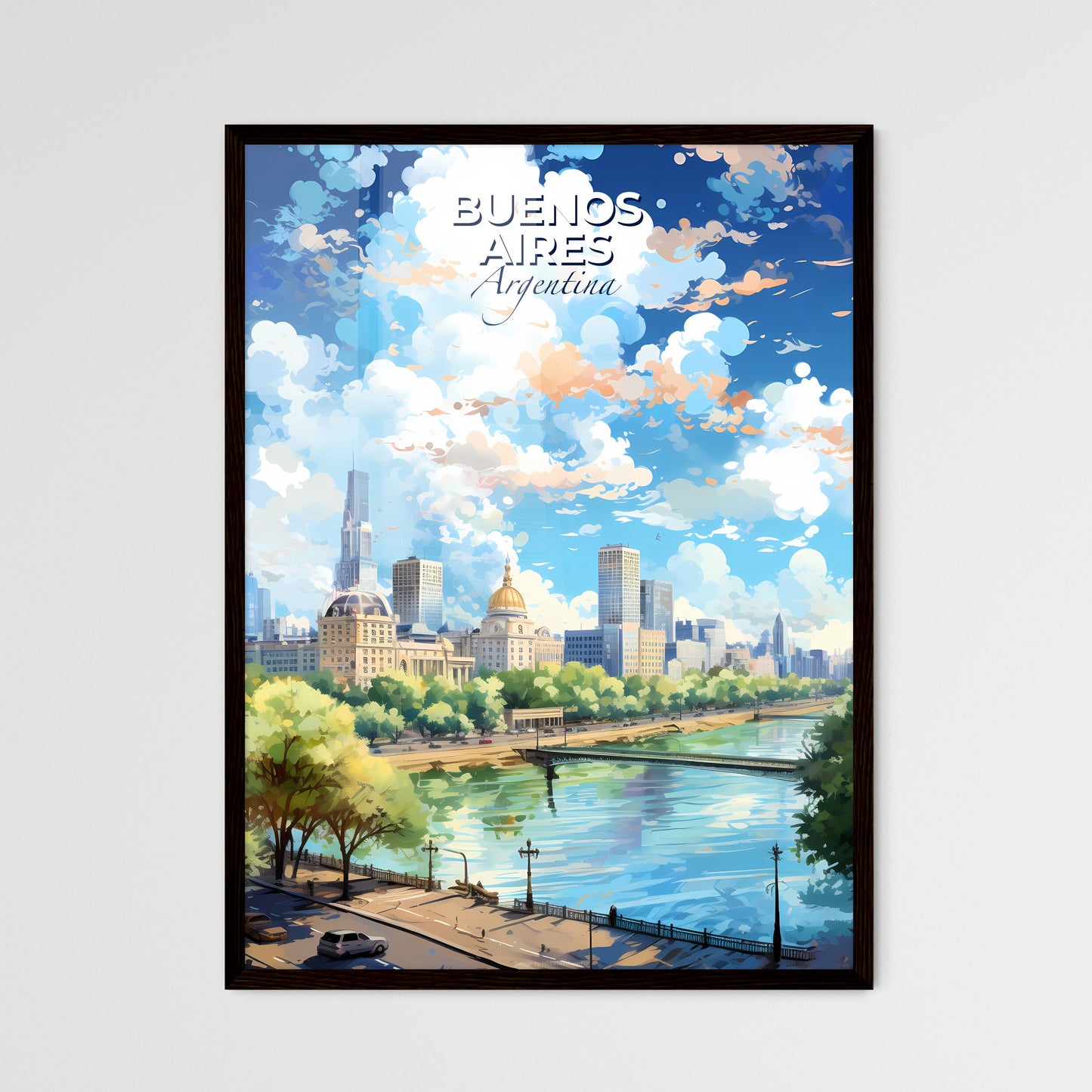 Buenos Aires Argentina Skyline - A City Landscape With Trees And A River  - Customizable Travel Gift
