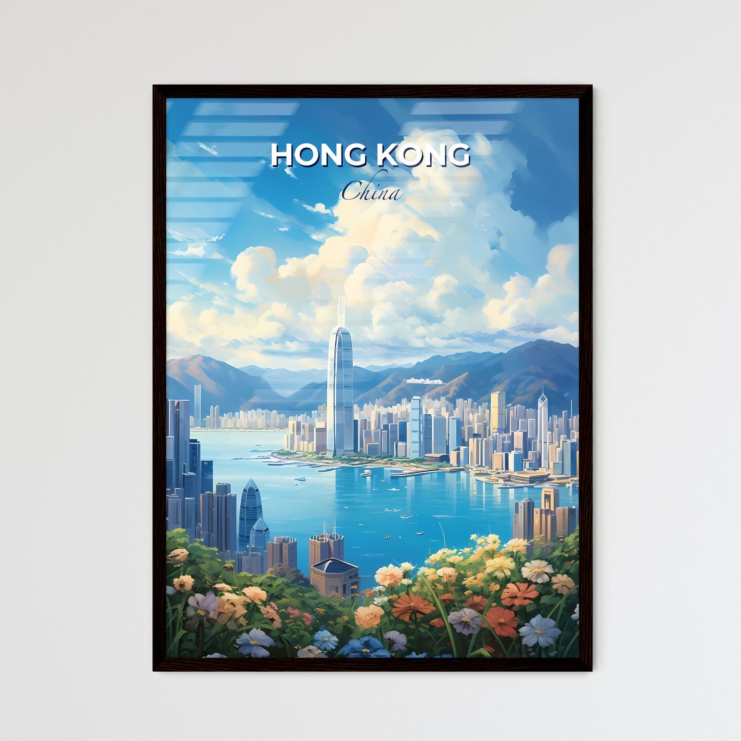Hong Kong China Skyline - A Cityscape With A Body Of Water And Mountains  - Customizable Travel Gift