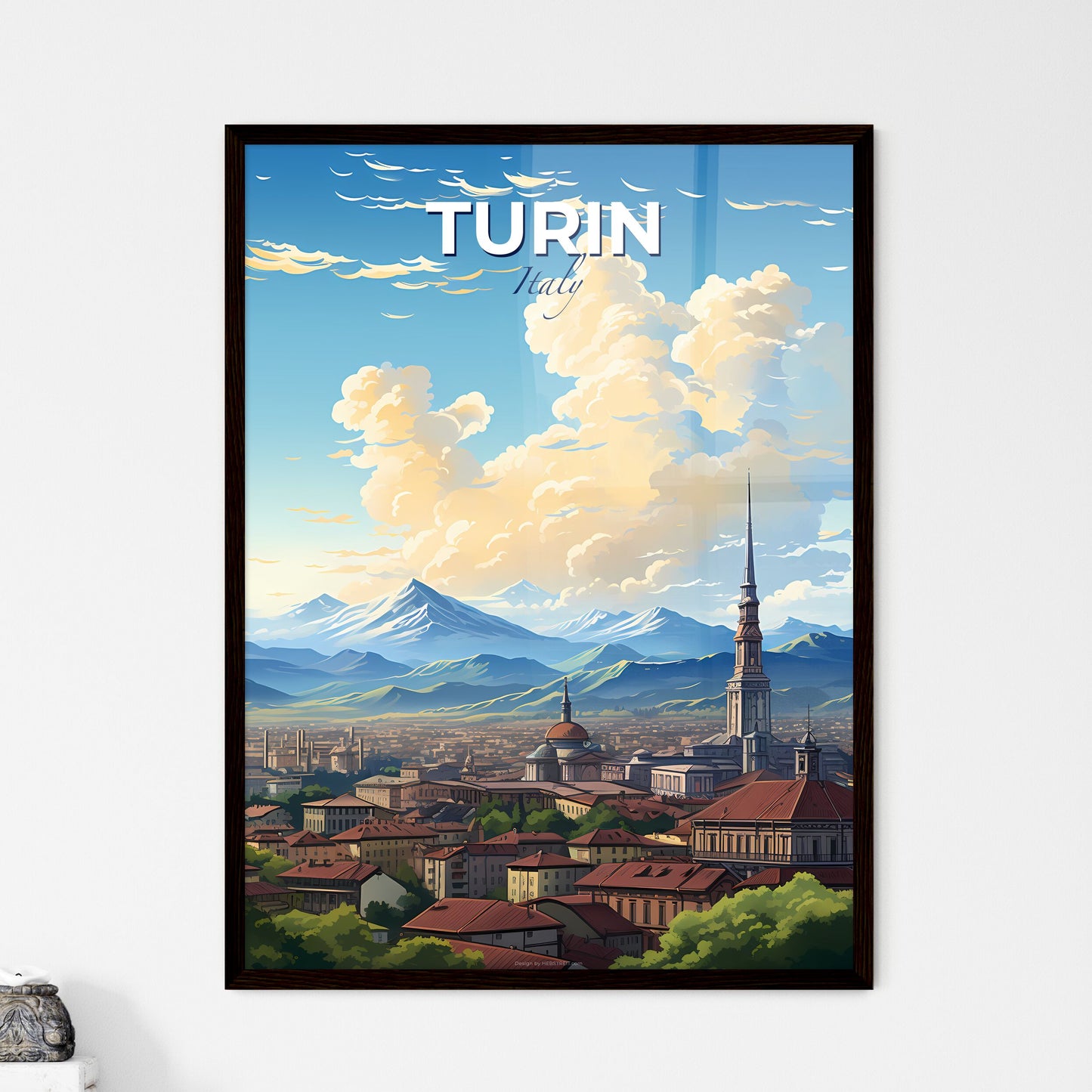 Turin Italy Skyline - A City With Mountains In The Background  - Customizable Travel Gift