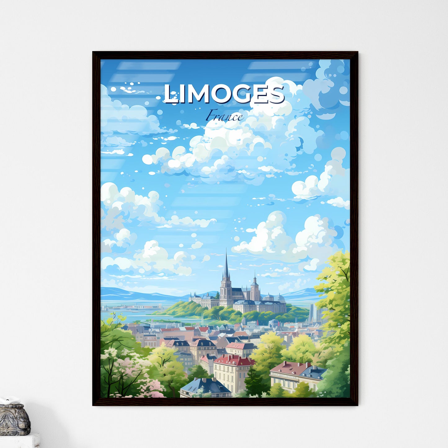 Limoges France Skyline - A City Landscape With A Castle And Trees  - Customizable Travel Gift