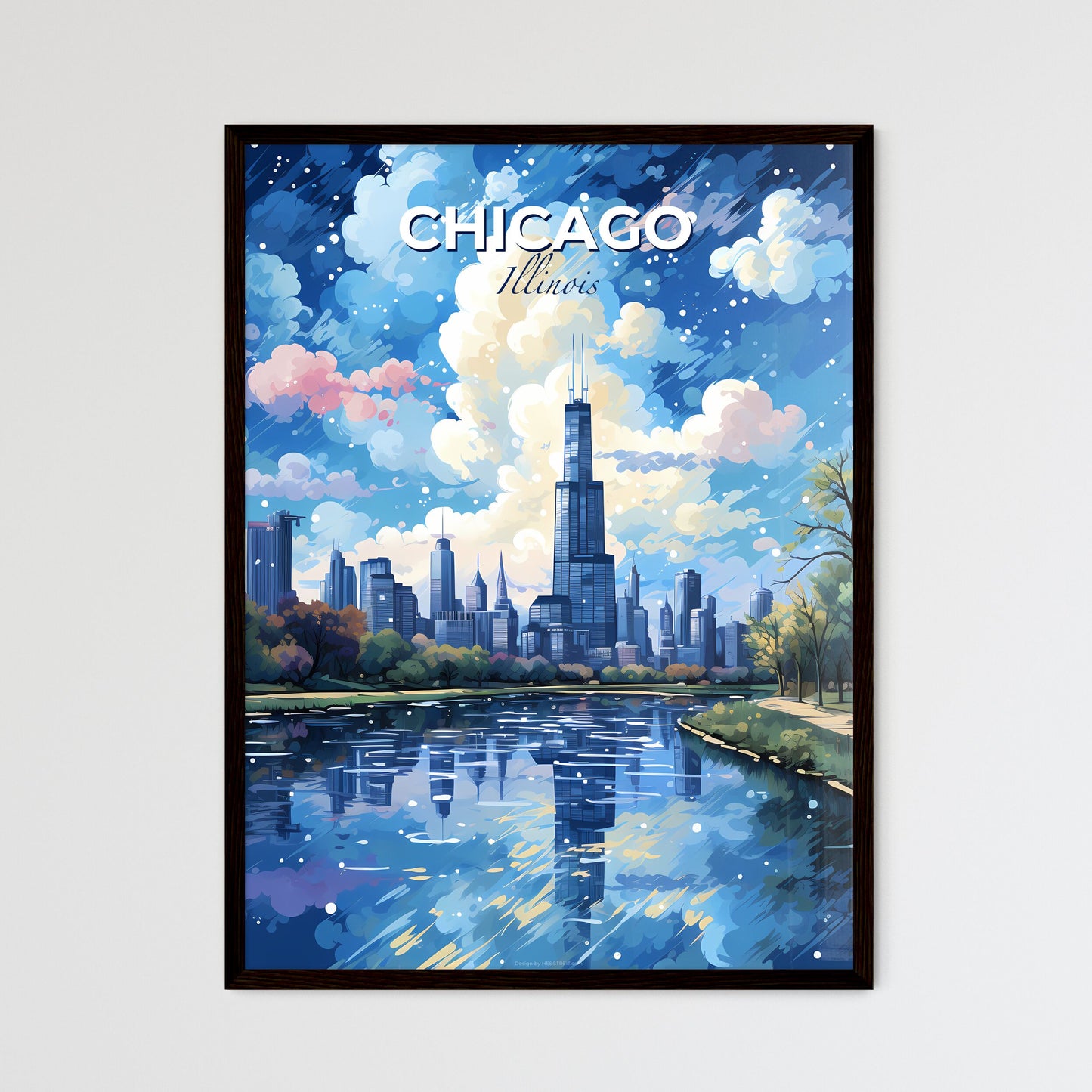 Chicago Skyline - A Cityscape With Trees And A River  - Customizable Travel Gift