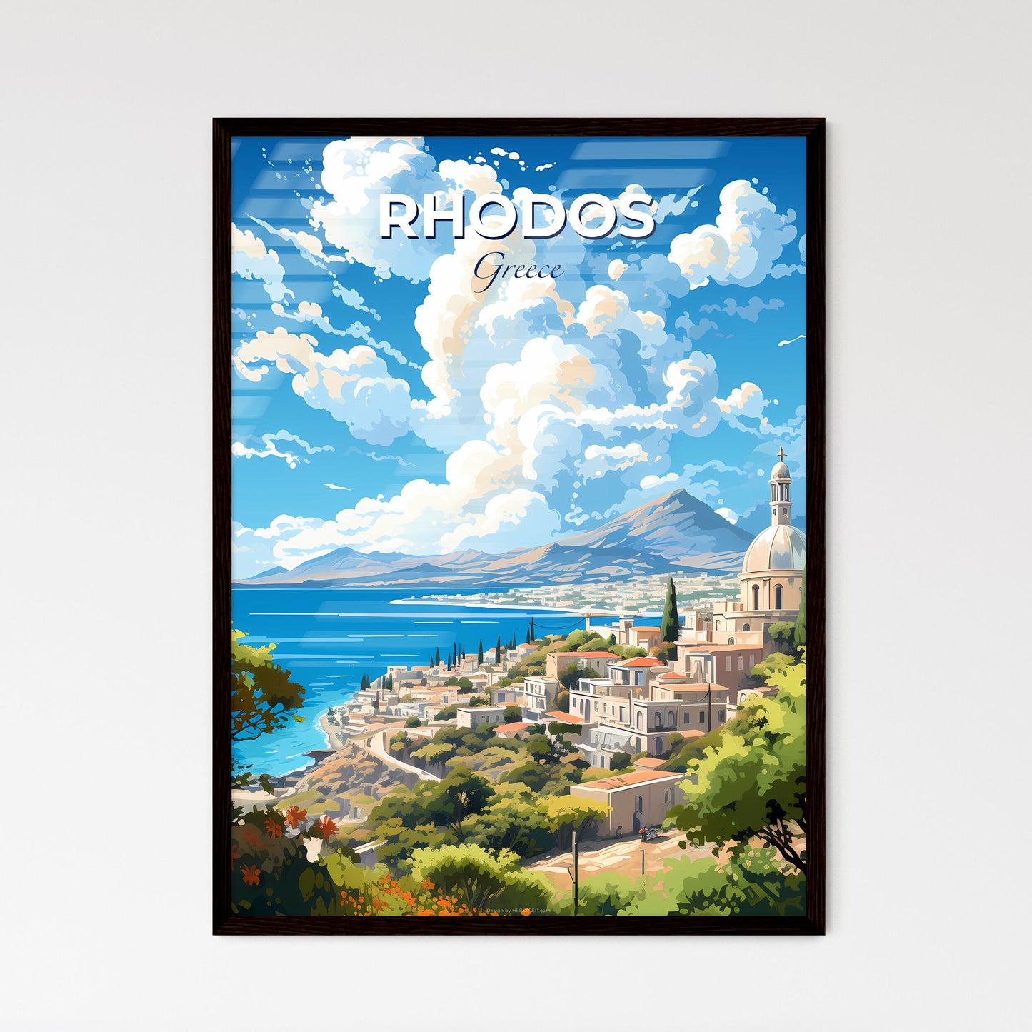 Rhodos Greece Skyline - A Landscape Of A Town By The Water  - Customizable Travel Gift