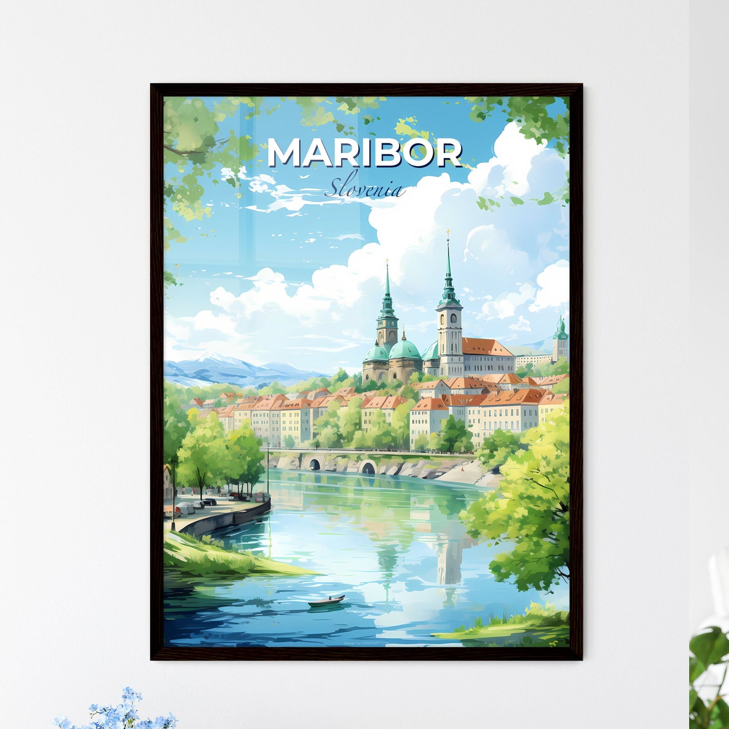 Maribor Slovenia Skyline - A River With Trees And Buildings In The Background  - Customizable Travel Gift