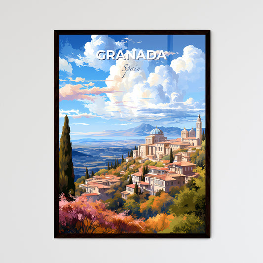 Granada Spain Skyline - A Landscape Of A Town With Trees And Mountains  - Customizable Travel Gift