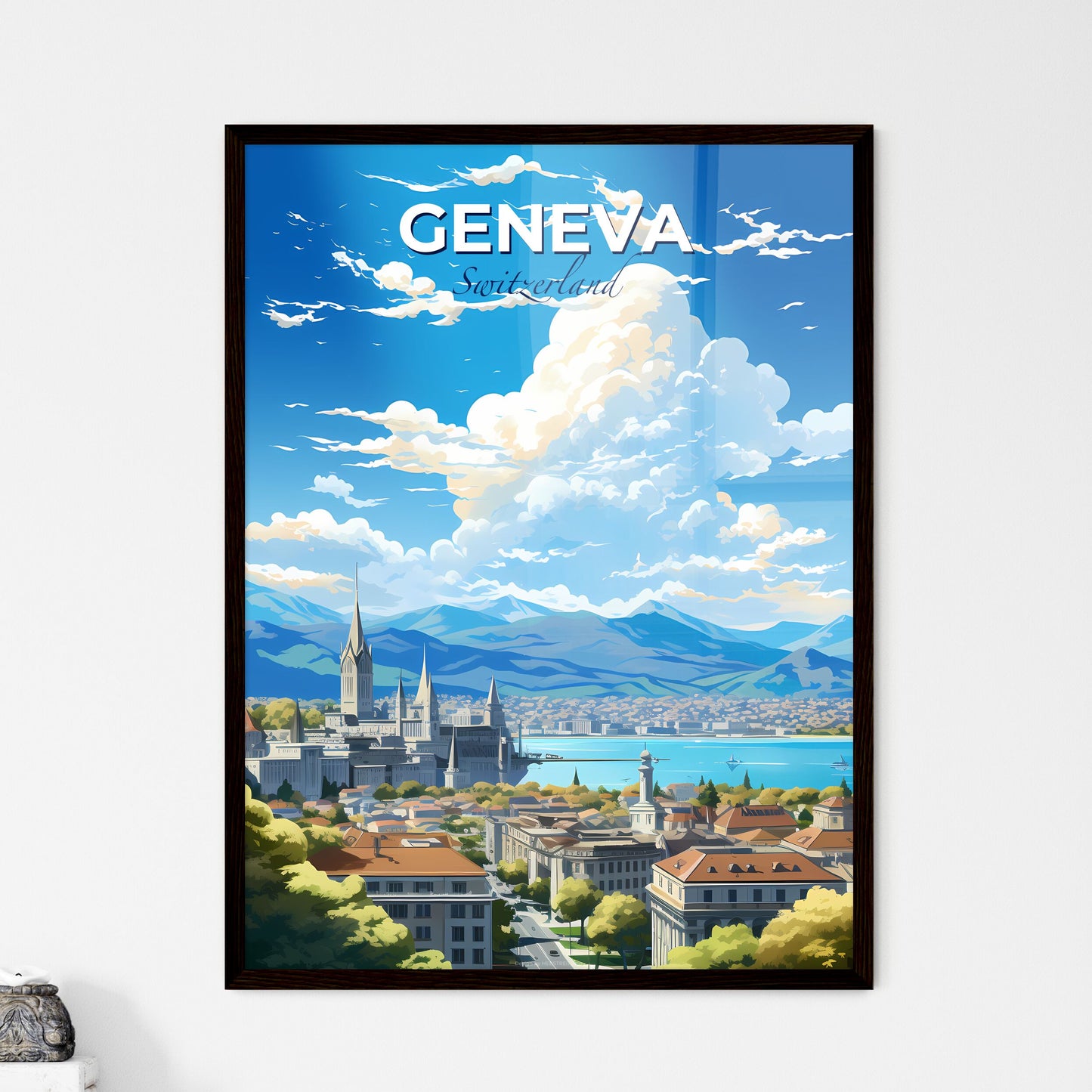 Geneva Switzerland Skyline - A City With A Lake And Mountains  - Customizable Travel Gift
