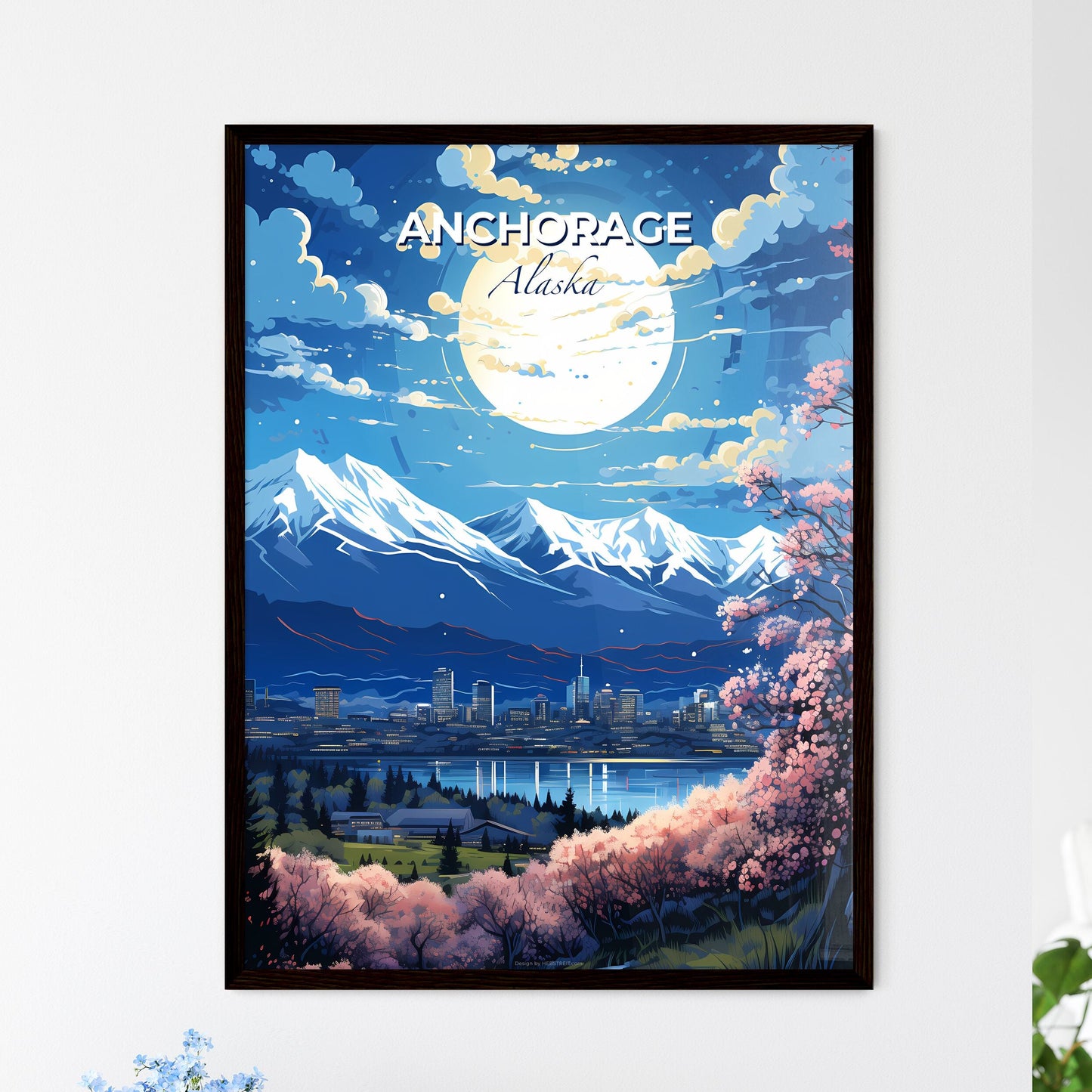 Anchorage Alaska Skyline - A Full Moon Over A City  - Customizable Travel Gift