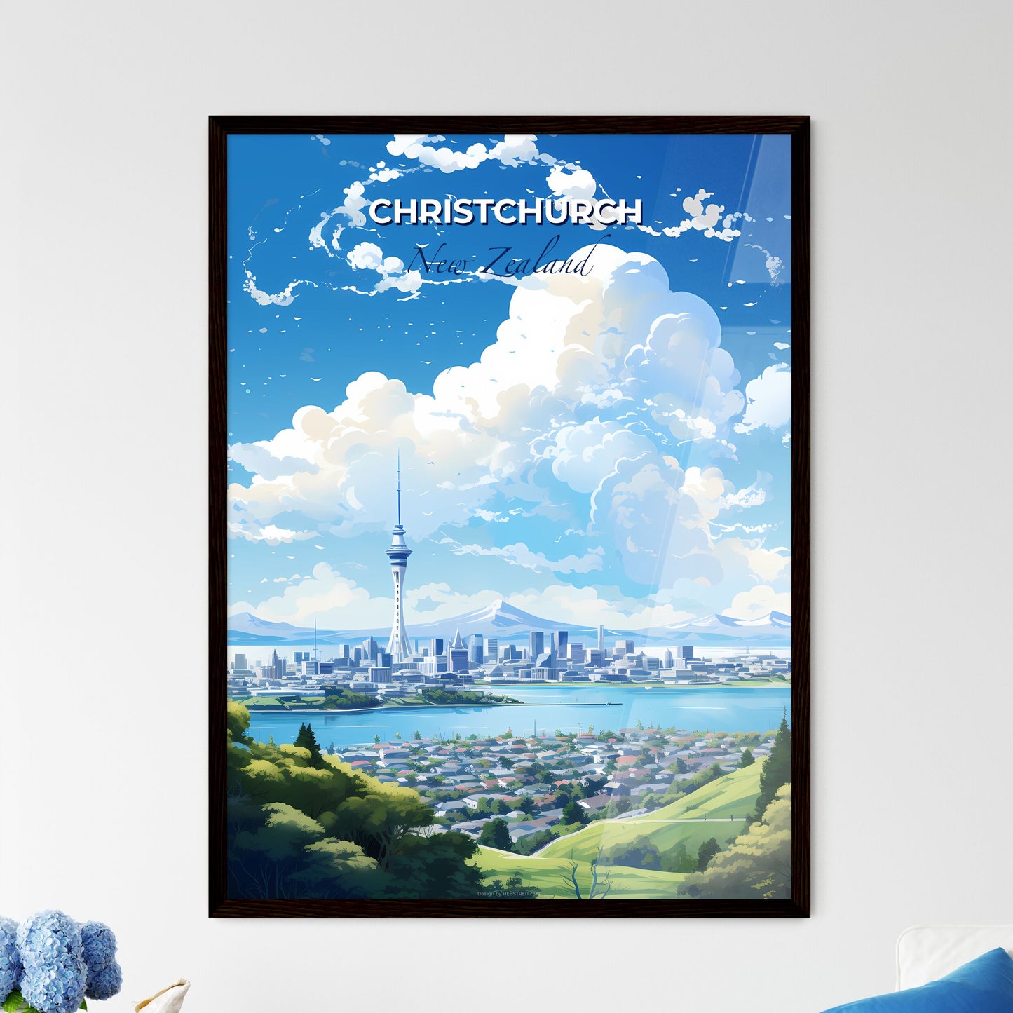 Christchurch New Zealand Skyline - A City Landscape With A Tall Tower And A Body Of Water  - Customizable Travel Gift