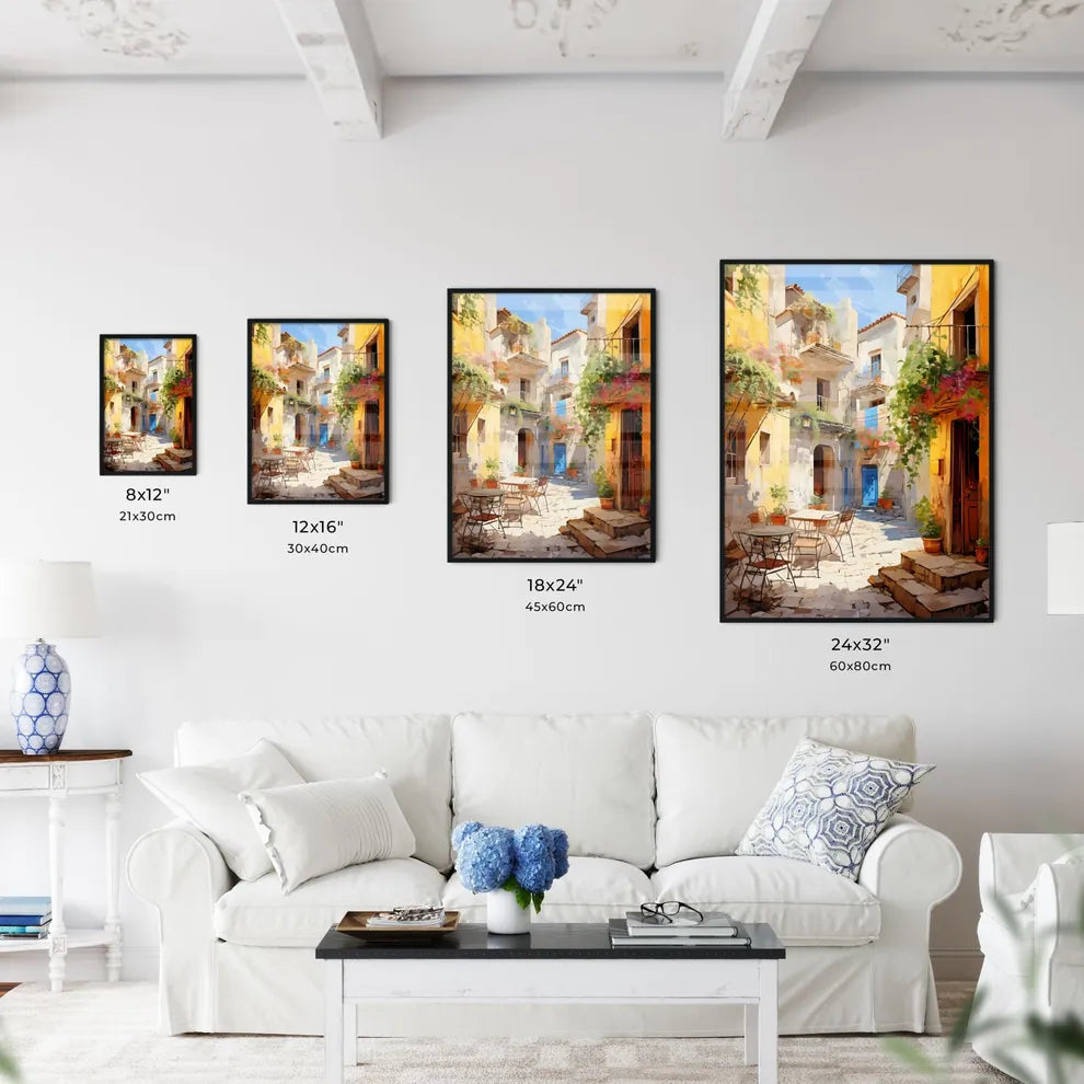 Pictorial Scene Of Courtyard In Old Town Of Croatia - A Courtyard With Tables And Chairs