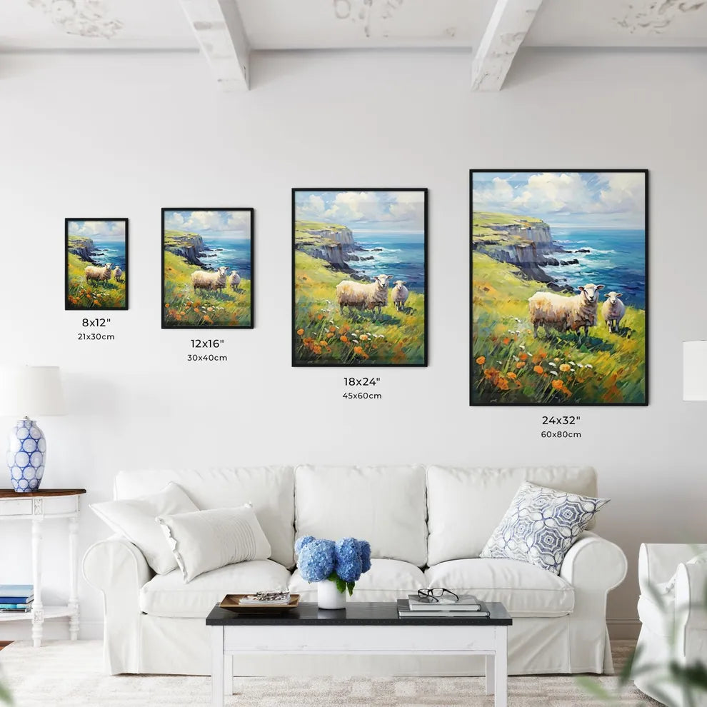 Sheep On Northern Ireland Coast - A Painting Of Sheep On A Grassy Hill By The Ocean