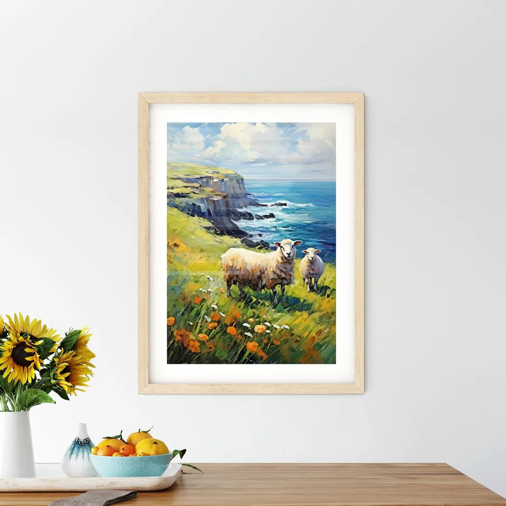 Sheep On Northern Ireland Coast - A Painting Of Sheep On A Grassy Hill By The Ocean