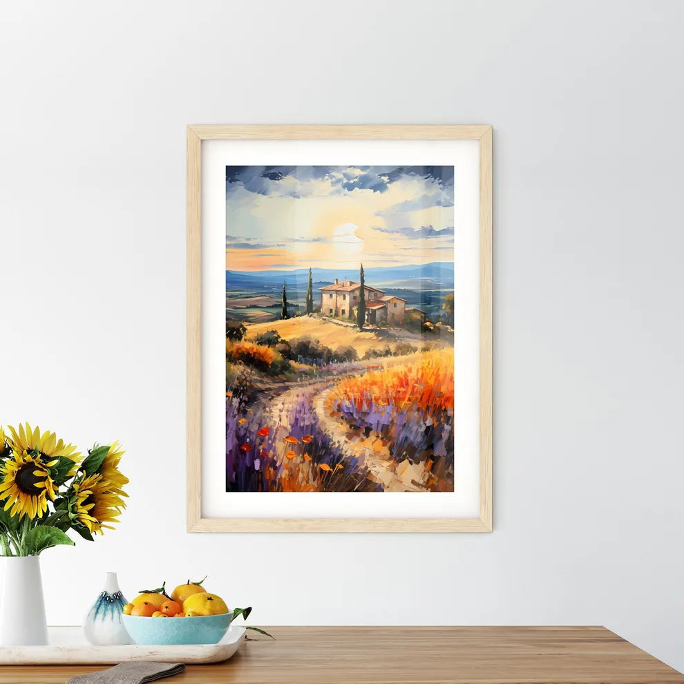 Tuscan Landscape - A Painting Of A House In A Field Of Flowers