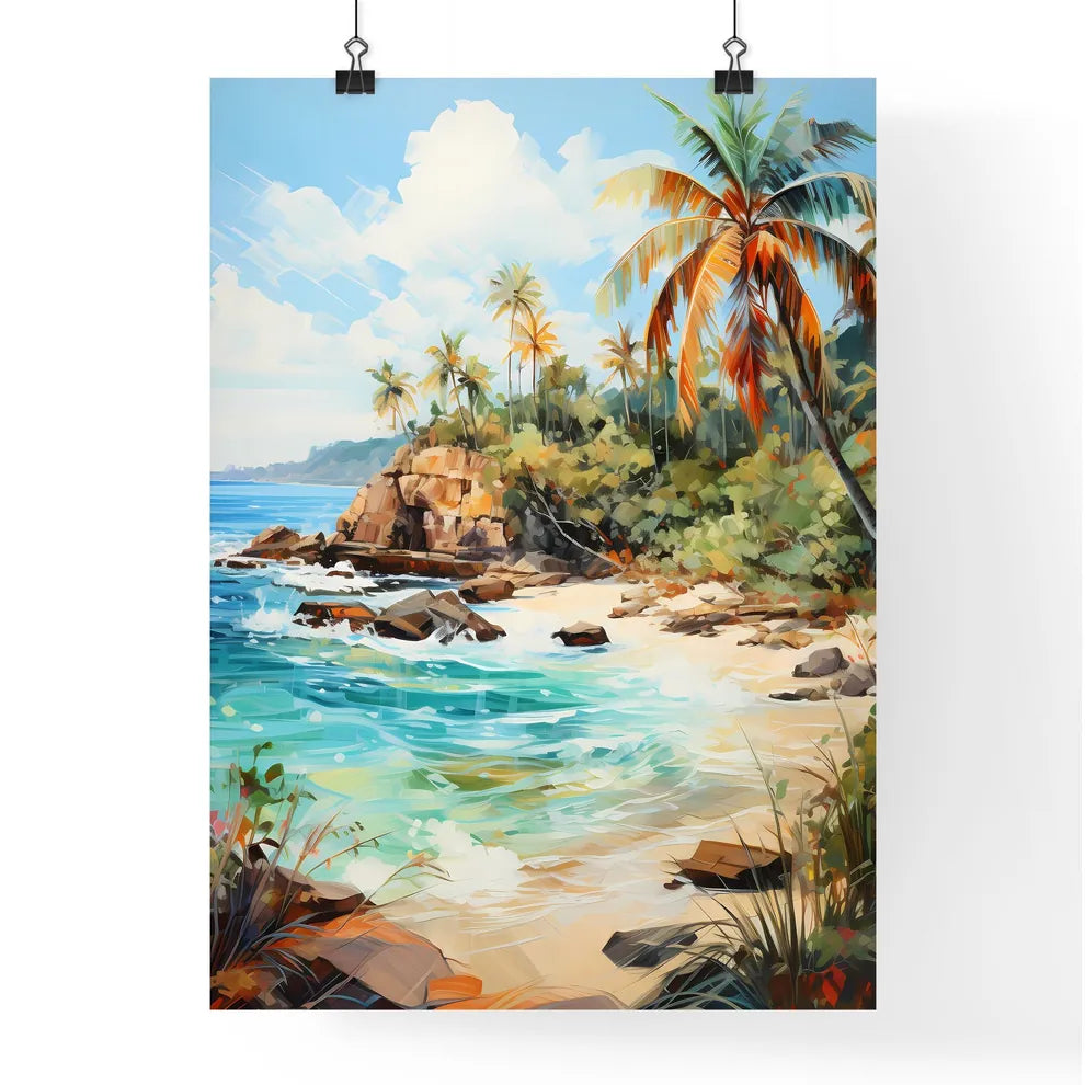 Tropical Island And Sand Beach Exotic Travel - A Beach With Palm Trees And Rocks