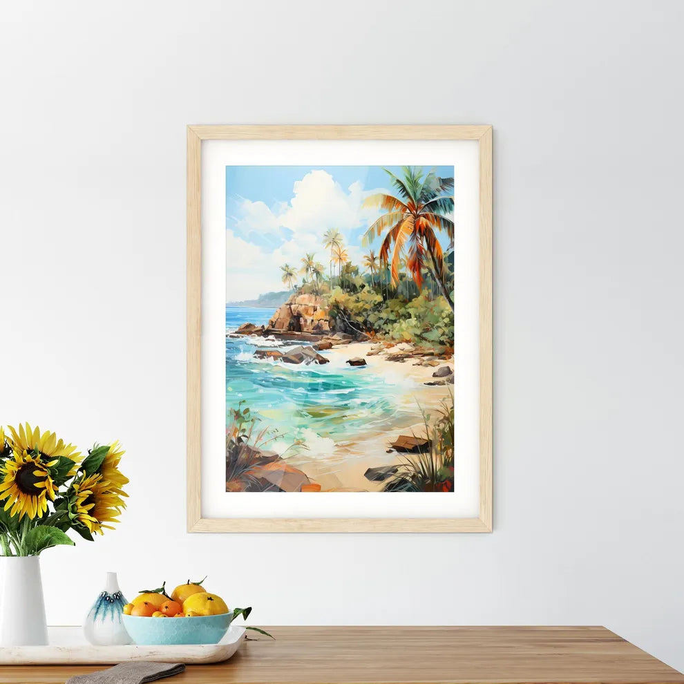 Tropical Island And Sand Beach Exotic Travel - A Beach With Palm Trees And Rocks