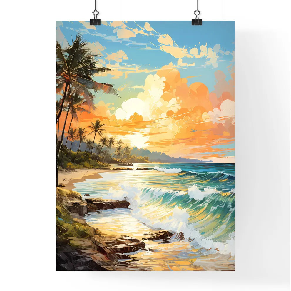 Wide Paradise Beach Panorama Background - A Beach With Palm Trees And Waves