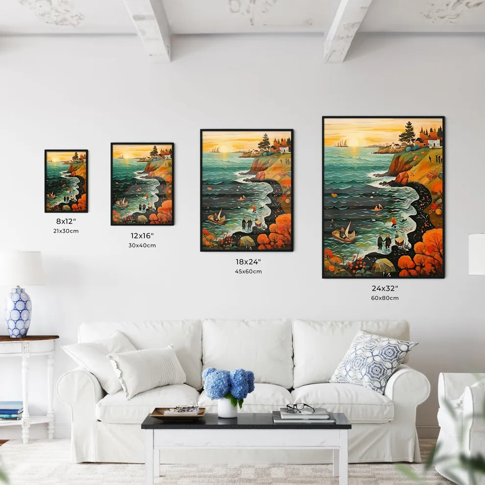 Baltic Sea Bath Scene In Autumn - A Painting Of A Beach With People And Boats