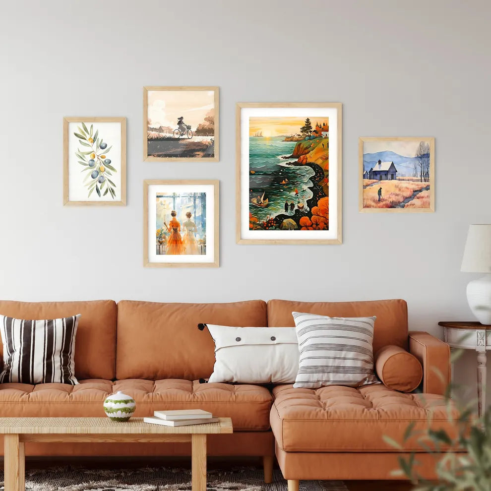 Baltic Sea Bath Scene In Autumn - A Painting Of A Beach With People And Boats