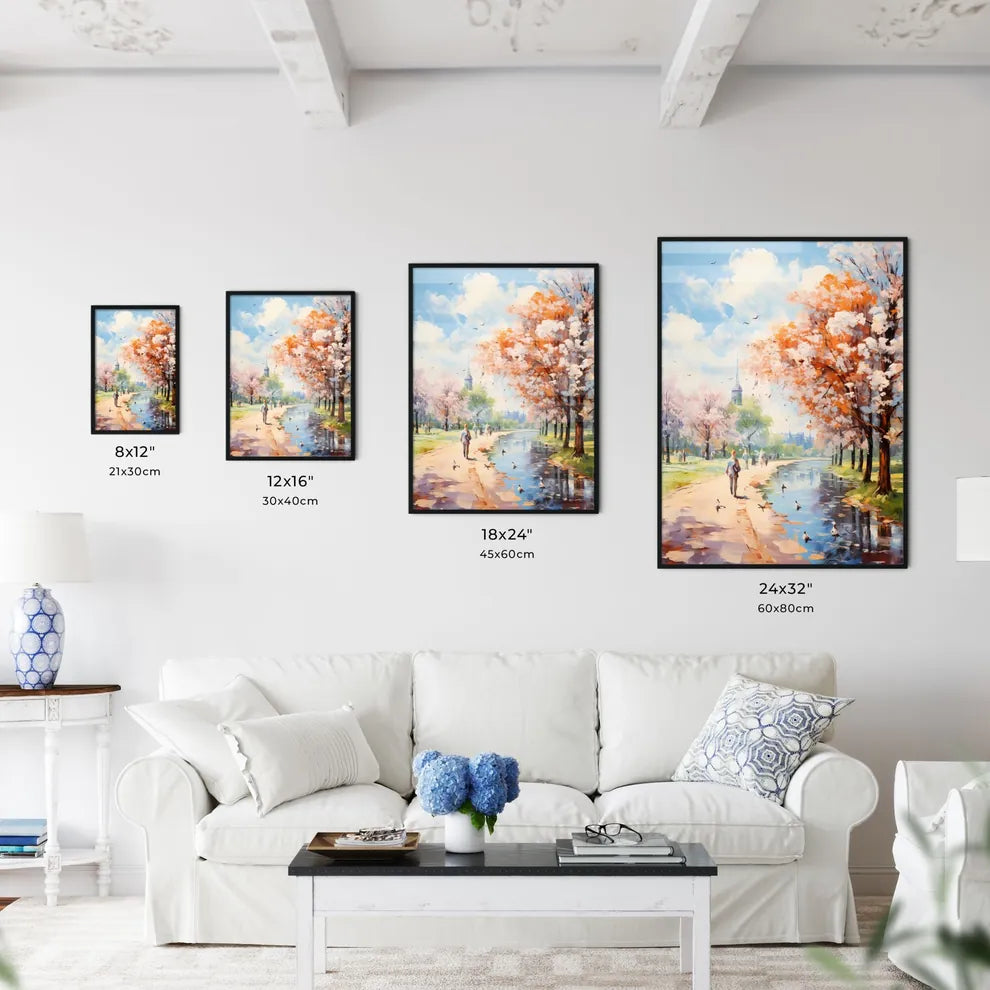 Beach At Baltic Sea With Bathing People - A Painting Of A Park With Trees And A River