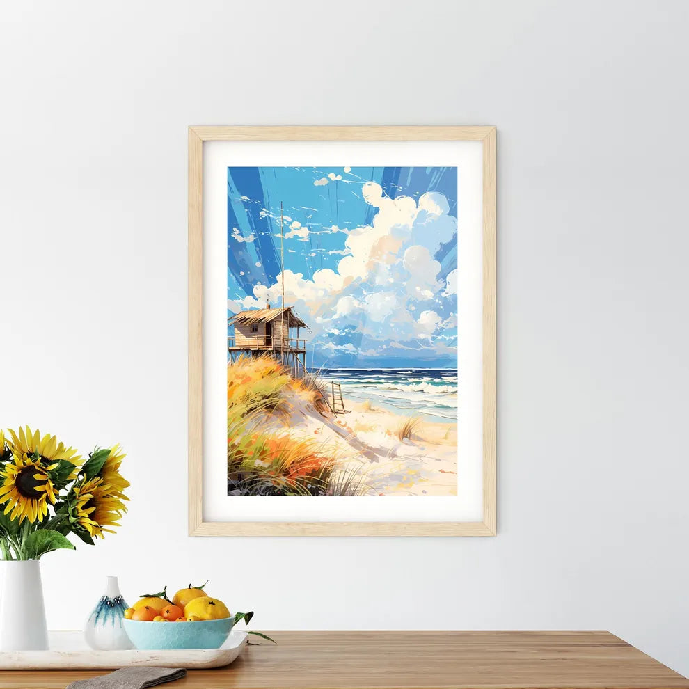 German Strandkorbbaltic Sea Beach - A Painting Of A Beach With A Hut And Waves
