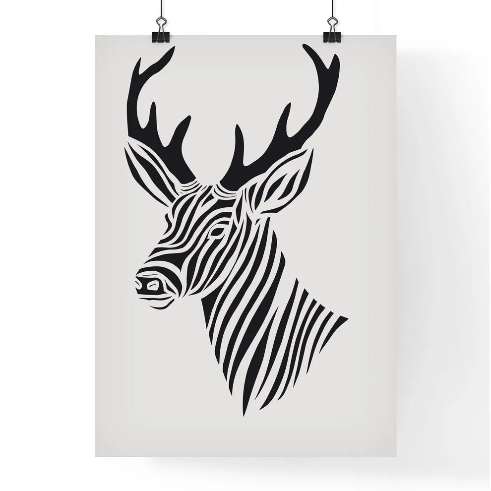 Black Marker Style Drawing Of A Deer Woodcut Print - A Black And White Drawing Of A Zebra Head