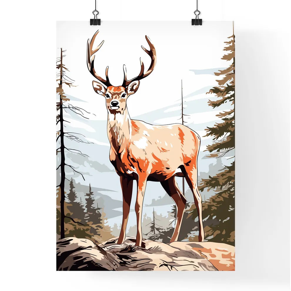 Beautiful Deer - A Deer Standing On A Rock In The Woods