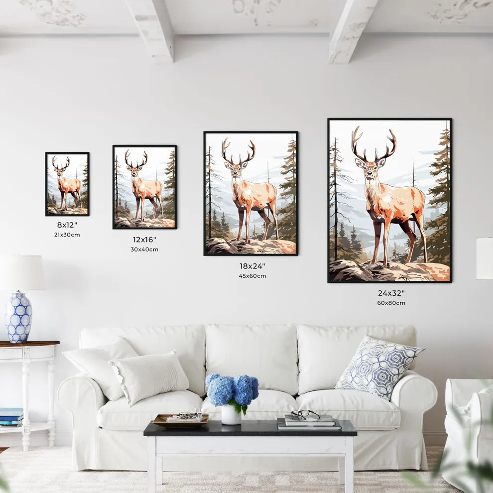 Beautiful Deer - A Deer Standing On A Rock In The Woods