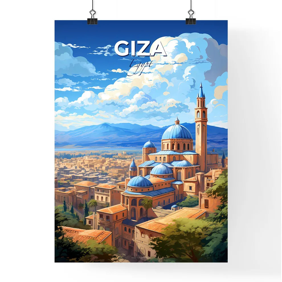 Giza Egypt Skyline - A City With A Blue Dome And Towers  - Customizable Travel Gift