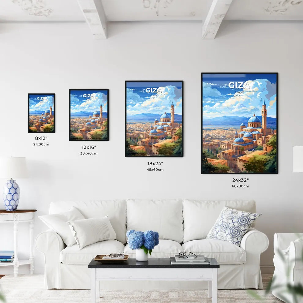 Giza Egypt Skyline - A City With A Blue Dome And Towers  - Customizable Travel Gift