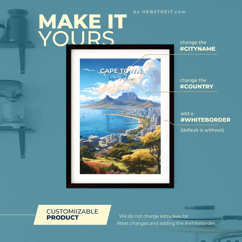 Cape Town South Africa Skyline - A City Next To A Body Of Water  - Customizable Travel Gift