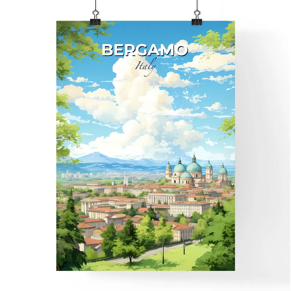 Bergamo Italy Skyline - A City With Many Buildings And Trees  - Customizable Travel Gift