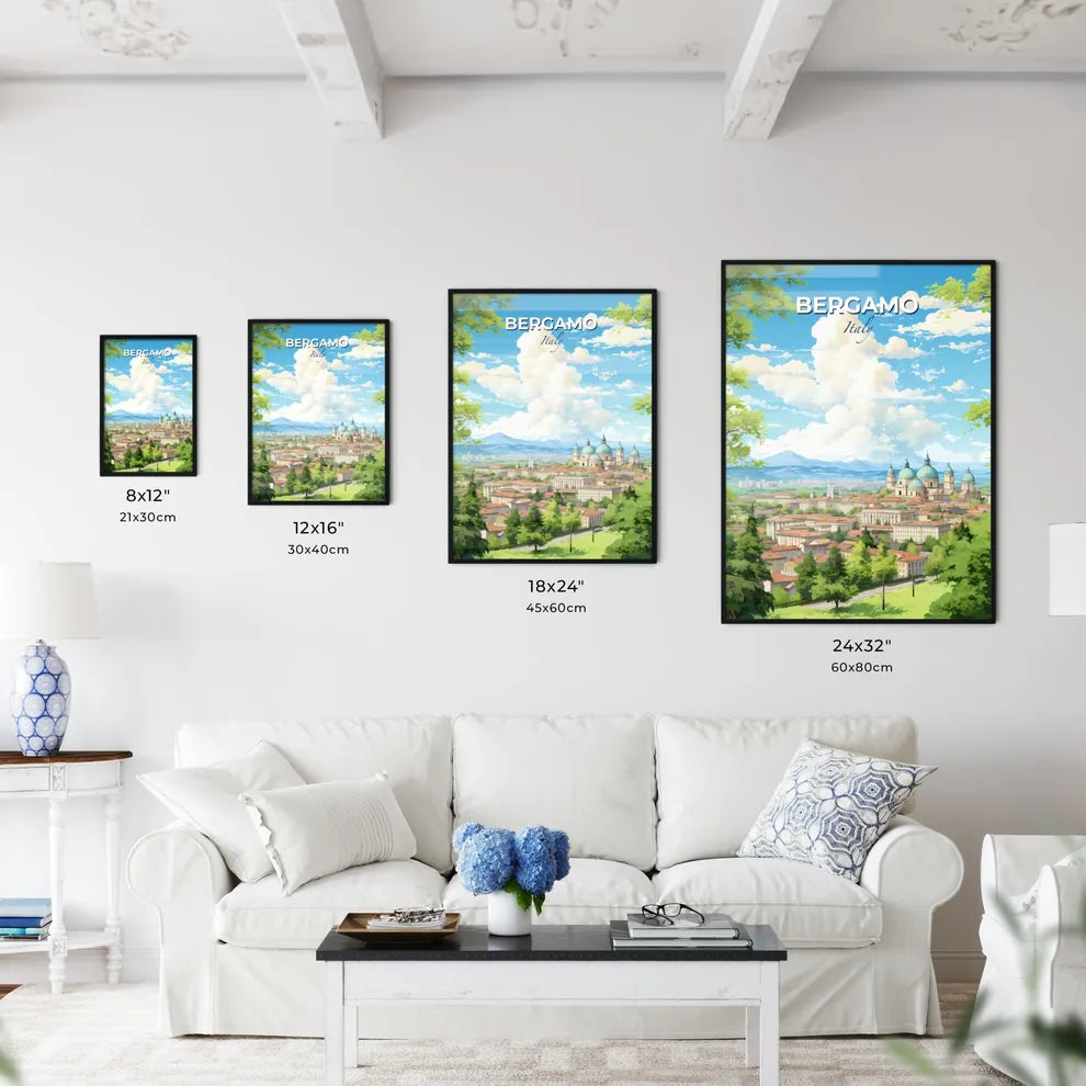 Bergamo Italy Skyline - A City With Many Buildings And Trees  - Customizable Travel Gift