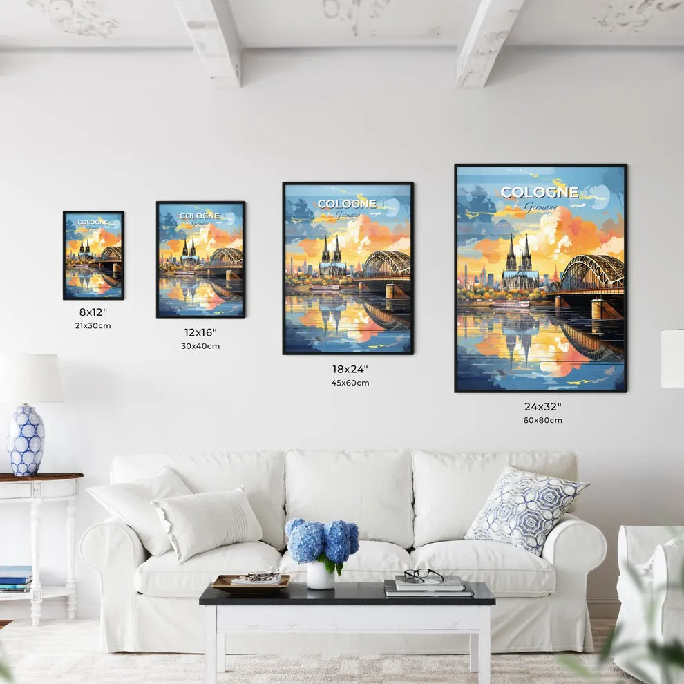 Cologne Germany Skyline - A Bridge Over Water With A Church And A Bridge  - Customizable Travel Gift
