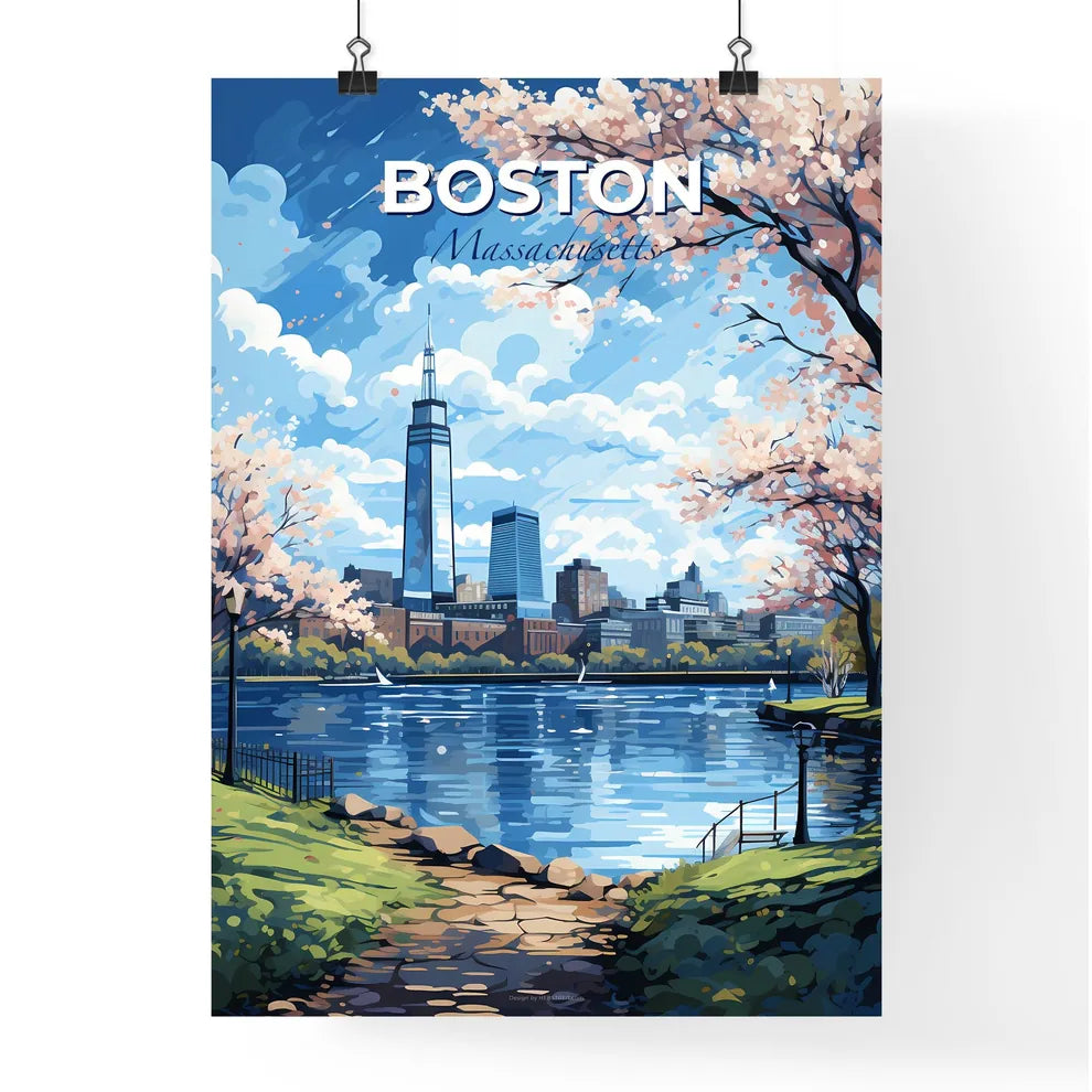 Boston Massachusetts Skyline - A Painting Of A City With A Lake And Trees  - Customizable Travel Gift