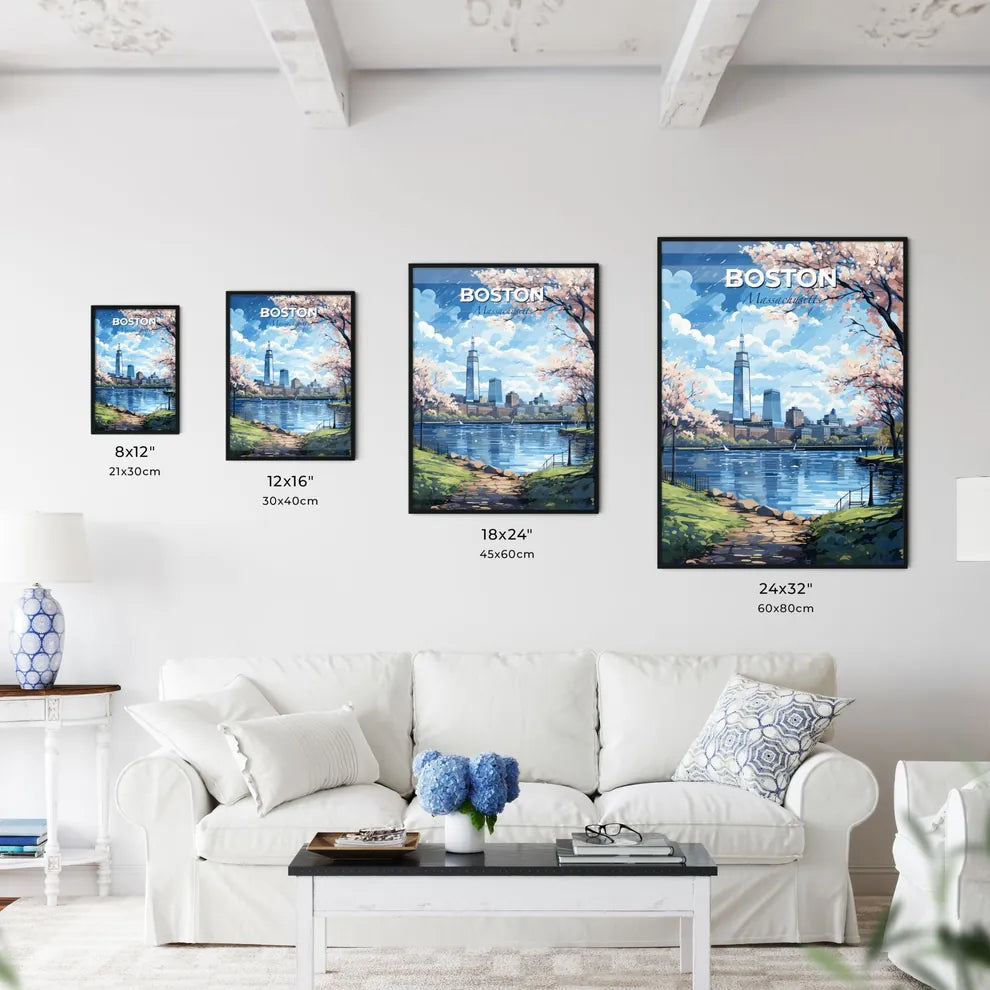 Boston Massachusetts Skyline - A Painting Of A City With A Lake And Trees  - Customizable Travel Gift