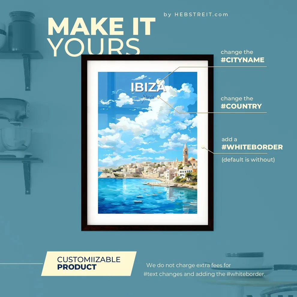 Ibiza Spain Skyline - A City By The Water  - Customizable Travel Gift